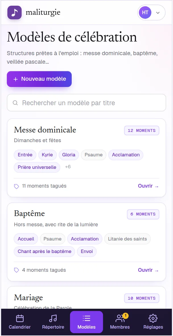 Modèles de célébration de la paroisse