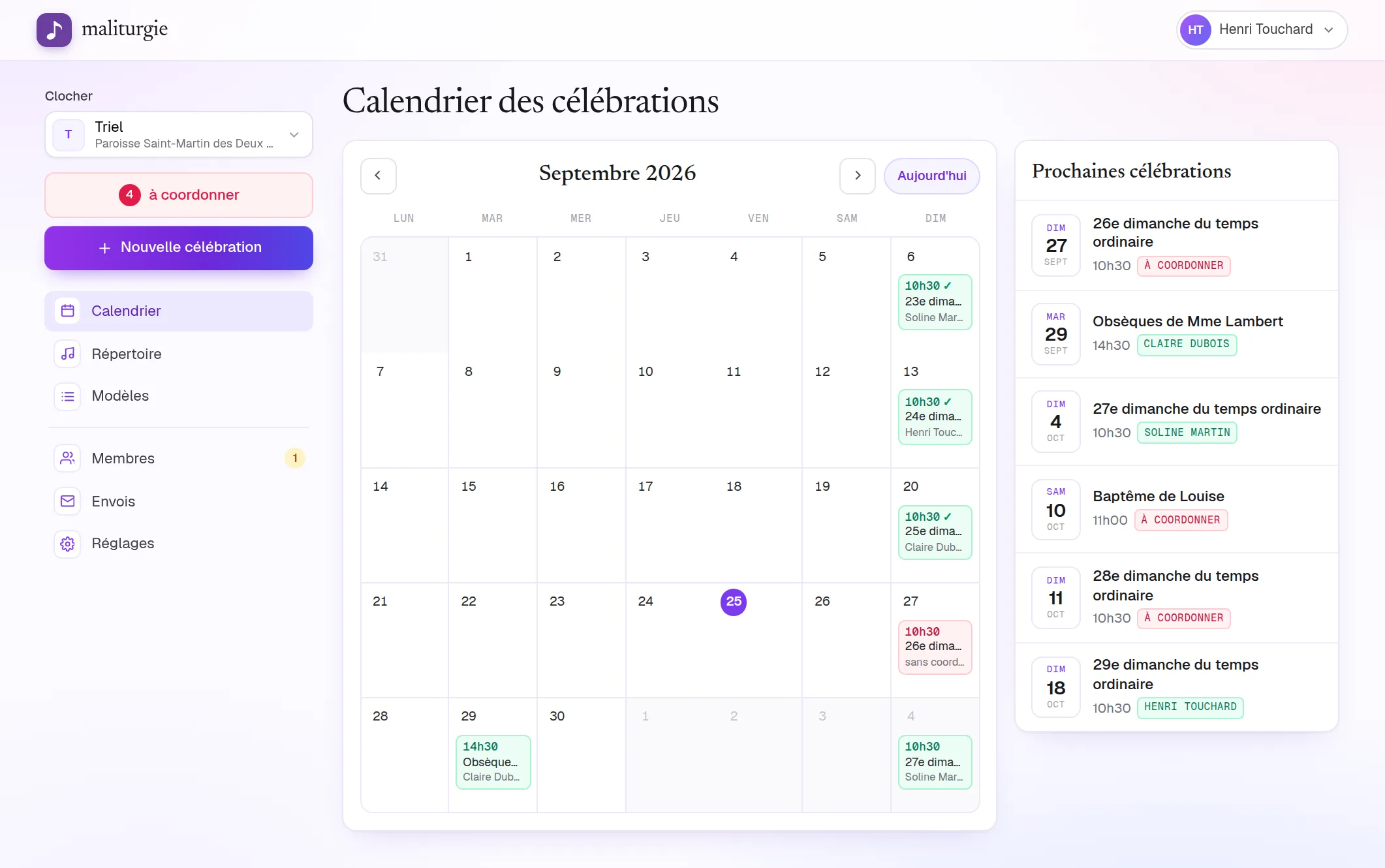 Le calendrier sur ordinateur, avec la barre latérale